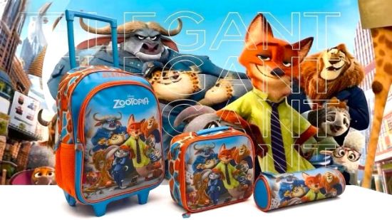 صورة طقم حقائب مدرسية ديزني زوتوبيا (Zootopia) للأطفال - 3 قطع (حقيبة جر، حقيبة طعام، مقلمة)