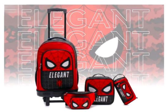 صورة طقم حقائب مدرسية سبايدرمان إيليجانت (Spider-Man Elegant) للأطفال - 4 قطع (حقيبة جر، حقيبة طعام، مقلمة، حقيبة خصر)