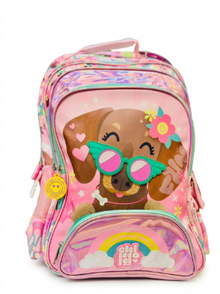 صورة حقيبة ظهر مدرسية للبنات بتصميم جرو الكلب والنظارة السحرية من شينولا (Chinola Cute Puppy Pink Backpack)