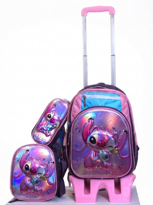 صورة طقم ( TALGO ) حقيبة ظهر مدرسية بعجلات  (3 قطع) - Stitch  - مقاس 16